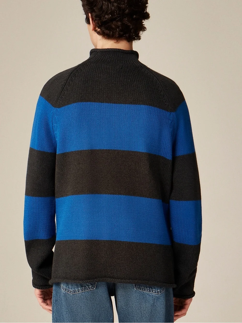 J. Crew 1988 Rollneck sweater in cotton hoop stripe Hthr Black Regal Blue Sz M